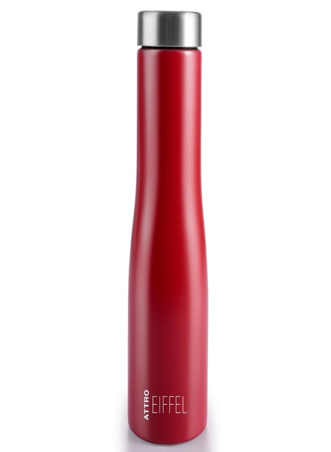 ATTRO Eiffel 1000ml Stainless Steel Single Wall Water Bottle Sleek & Stylish BPA-Free Leak-Proof Ideal for School, Office & Outdoor - Red - Image 1